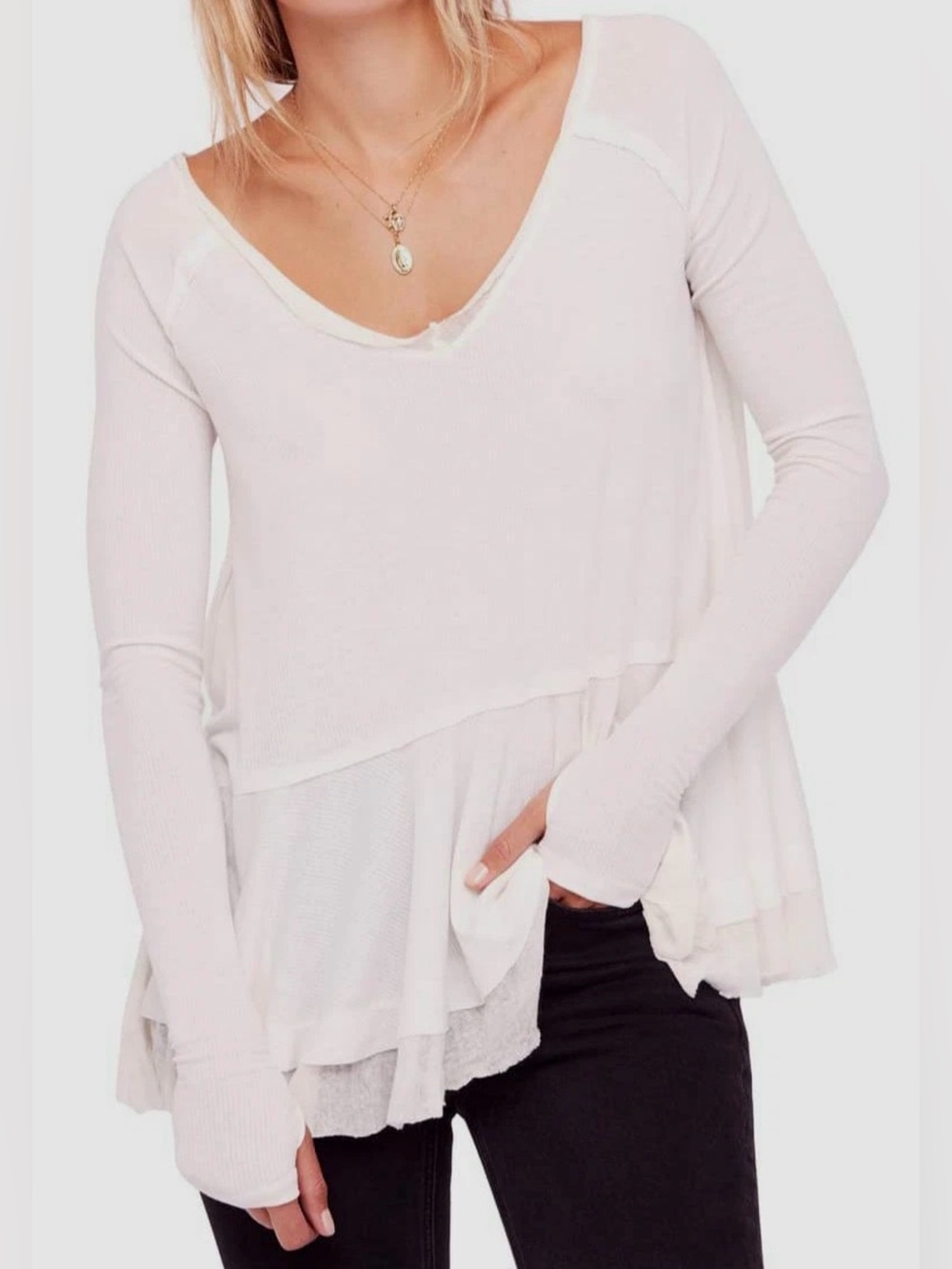 NWT Free People Tangerine Long Sleeve White Top Size XS - Picture 1 of 9